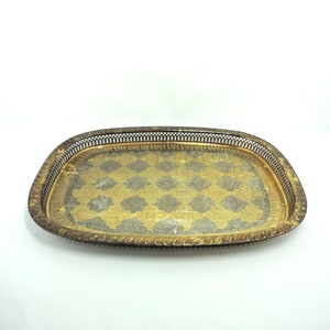 Vintage Serving Tray, Vintage Moroccan Tray, Two Toned Metal Moroccan Serving Tray, Embossed Moroccan Tea Tray
