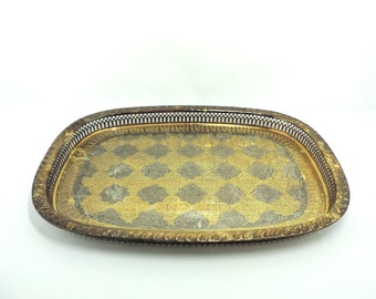 Vintage Serving Tray, Vintage Moroccan Tray, Two Toned Metal Moroccan Serving Tray, Embossed Moroccan Tea Tray