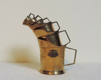 Vintage Measuring Cups Set of 6, French Vintage Brass Graduated Measuring Cups Set of 6, Liter Measuring Cups