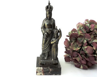 Antique French Saint Anne Figurine: Virgin Mary, Gilt Spelter on Marble