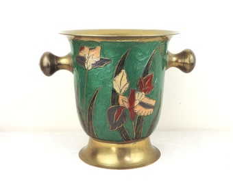 French Vintage Champagne Bucket, Vintage Cloisonne  And Brass Champagne Bucket, French Vintage Ice Bucket,  Champagne Ice Bucket