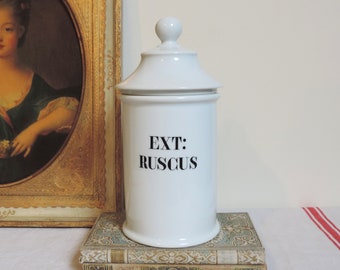 Vintage Apothecary Jar, French Limoges Apothecary Jar Ext: Ruscus, French Porcelain Pharmacy Jar