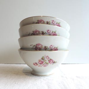 French Vintage Bowls, Cafe Au Lait Bowls Set Of 4, Porcelain Bowls With Roses