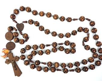 Large Antique Rosary, French Vintage Large Rosary From Lourdes, Hand Carved Wooden Rosary From Lourdes, Nun&#39;s Rosary