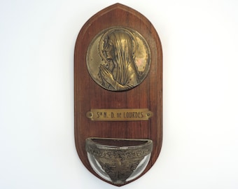 Holy Water Font, Virgin Mary Holy Water Font From Lourdes, Our Lady Of Lourdes Souvenir Benitier