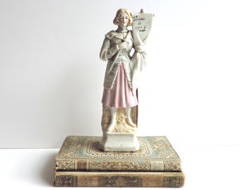 Antiek Frans beeldje Jeanne of Arc, porseleinen beeldje Jeanne d&#39;Arc, standbeeld Jeanne d&#39;Arc