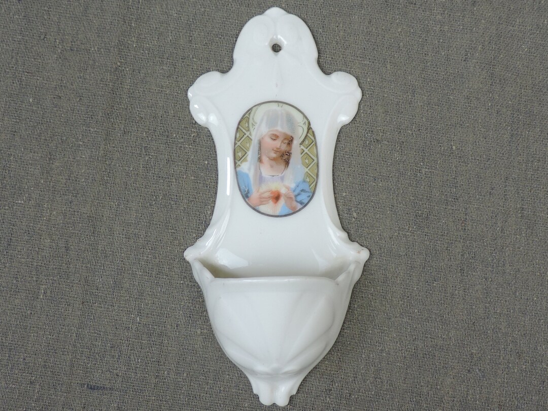 Antique French Holy Water Font/french Antique Benitier/porcelain Virgin