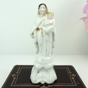Antique Virgin Mary With Baby Jesus Figurine, French Antique Virgin Mary And Baby Jesus, Madonna And Child