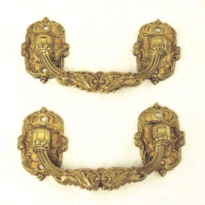 Antike Französische Vergoldete Bronze Schubladengriffe 2er Set, Paar Oder Antike Französische Bronze Schubladenknäufe, Schubladengriffe