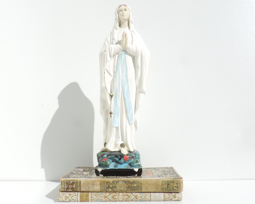 French Vintage Chalkware Virgin Mary Statue, Our Lady of Lourdes ...