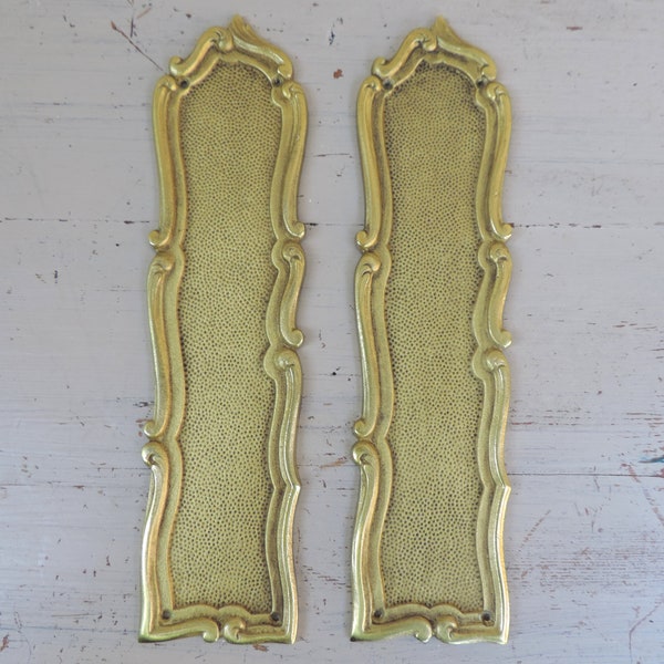 Antique Door Push Plates, French Antique Butler Door Push Plates, Pair Of Bronze Door Push Plates