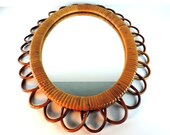 French Vintage Mid Century Rattan Oval Sunburst//Sun Mirror
