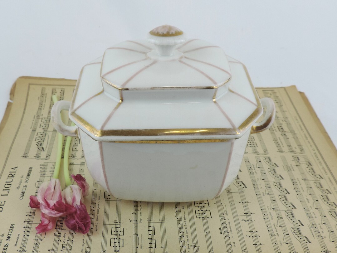 Antique French Ironstone Sugar Bowl With Lid/french Ironstone Sugar