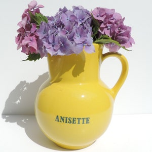 Vintage Yellow Pitcher, French Vintage Anisette Pitcher, Anisette Water Jug
