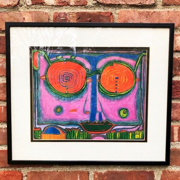 PSYCHEDELIC ABSTRACT PRINT 70's Art By Friedensreich Hundertwasser "Spectacles in the small face"