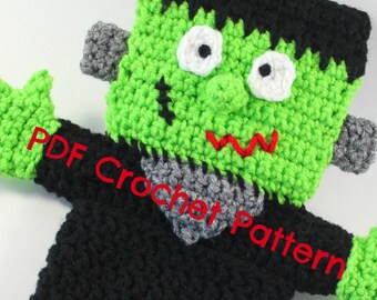 Frankenstein Hand Puppet Crochet Pattern PDF - Halloween Monster Toy Tutorial for Kids Theater Show