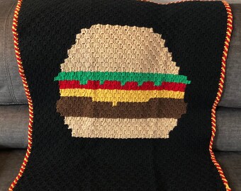 Burger Blanket Crochet Pattern: C2C Cheeseburger Design PDF Download for Dad Father's Day Gift