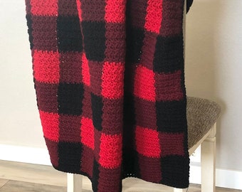 Buffalo Plaid Blanket - Red Plaid Blanket - Baby Blanket Crochet Handmade - Lumberjack Nursery - Stroller Blanket - Security Blanket