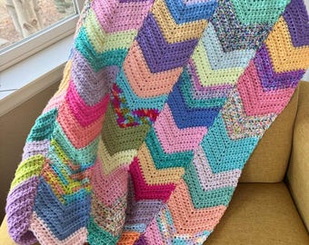 Colorful Baby Blanket Crochet Pattern - Stash Buster Scrap Yarn Newborn Gift Design