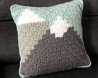 Crochet Mountain Pillow Pattern PDF - C2C Woodland Nursery Decor Baby Room Cushion Tutorial