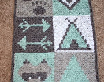 Woodland Animals Crochet Blanket Pattern C2C - Nursery Decor - Baby Afghan - PDF Digital Download