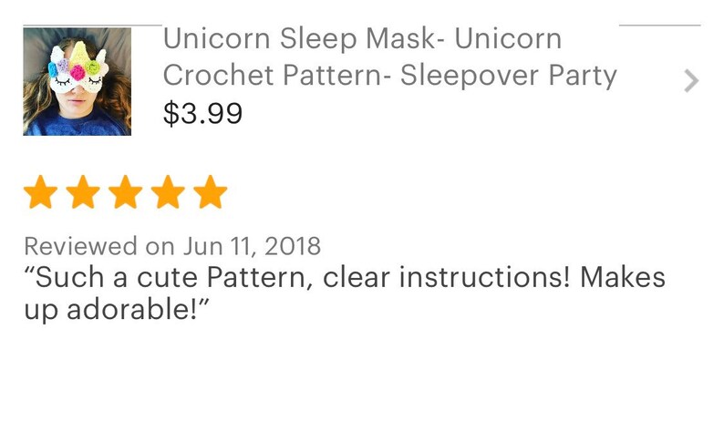 Unicorn Crochet Pattern Unicorn Party Crochet Unicorn Unicorn Sleep Mask Slumber Party Favors Unicorn Party Favors image 7