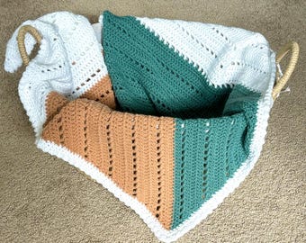Handmade Crochet Baby Blanket - Gender Neutral Shower Gift - Afghan Striped Multicolor Block Design