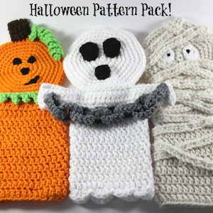 Set of 3 Halloween Puppet Patterns - Crochet Hand Puppet Patterns - Instant Download Crochet Patterns
