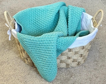 Hand Knit Baby Blanket Seafoam Green - Gender Neutral Newborn Gift - Shower Present