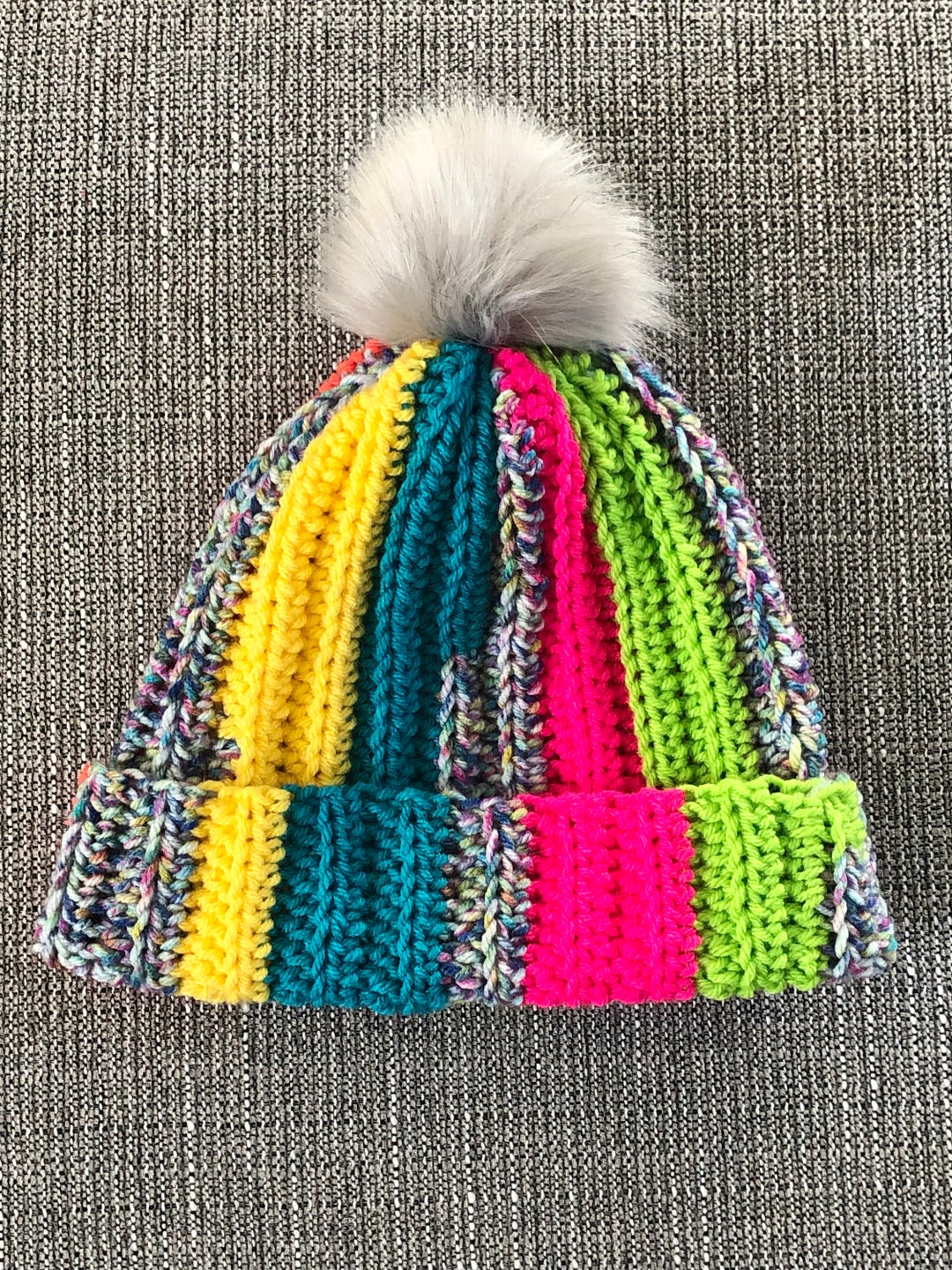 Rainbow Crochet Beanie: Neon 80s Ski Party Hat - Etsy display picture 1