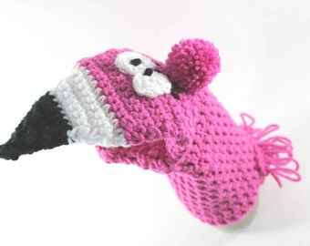 Hand Puppet Toy Crochet Pattern Pink Flamingo PDF Digital Download - Creative Play Theater Bird Pretend Screen Free