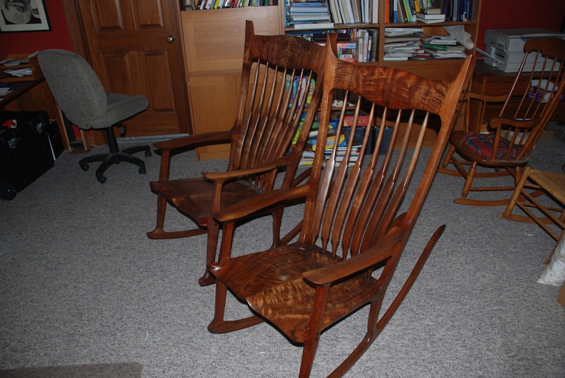 Maloof Style Rocking Chair. Shaped by hand out of walnut, curly walnut and ebony. image 4