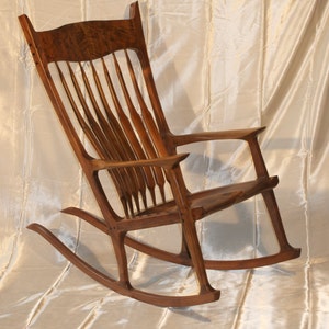 Maloof Style Rocking Chair.  Shaped by hand out of walnut, curly walnut and ebony.