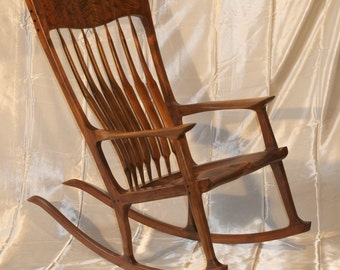 Maloof Style Rocking Chair.  Shaped by hand out of walnut, curly walnut and ebony.