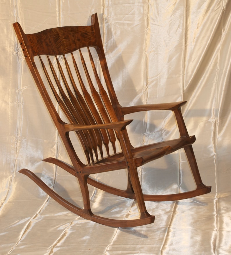 Maloof Style Rocking Chair. Shaped by hand out of walnut, curly walnut and ebony. image 1