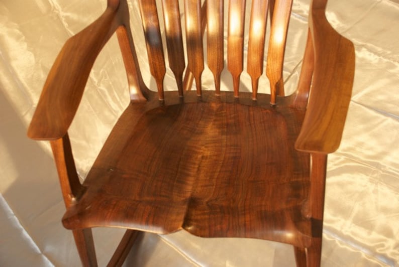 Maloof Style Rocking Chair. Shaped by hand out of walnut, curly walnut and ebony. image 2