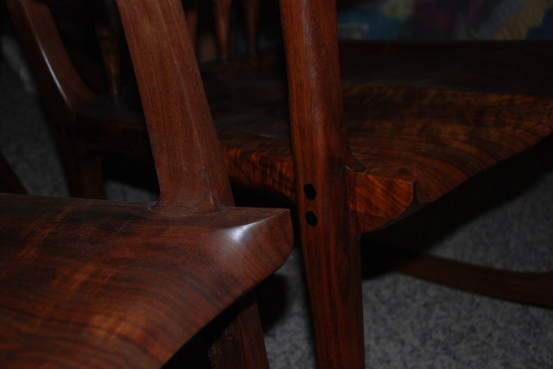 Maloof Style Rocking Chair. Shaped by hand out of walnut, curly walnut and ebony. image 3