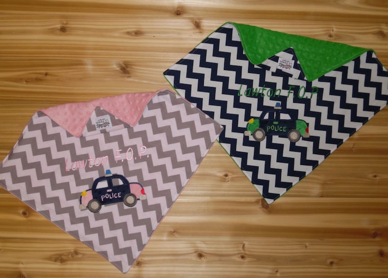 Chevron /& Minky Baby Blanket Twin Blanket Gift Set Police Cars