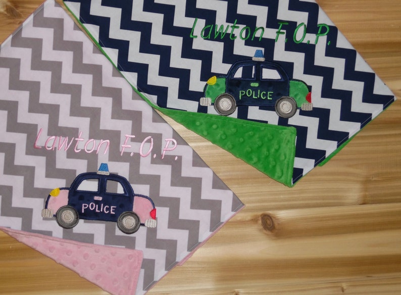 Chevron /& Minky Baby Blanket Twin Blanket Gift Set Police Cars