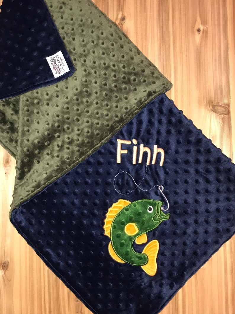 Fishing Personalized Minky Baby Blanket Navy Minky/ Green Etsy