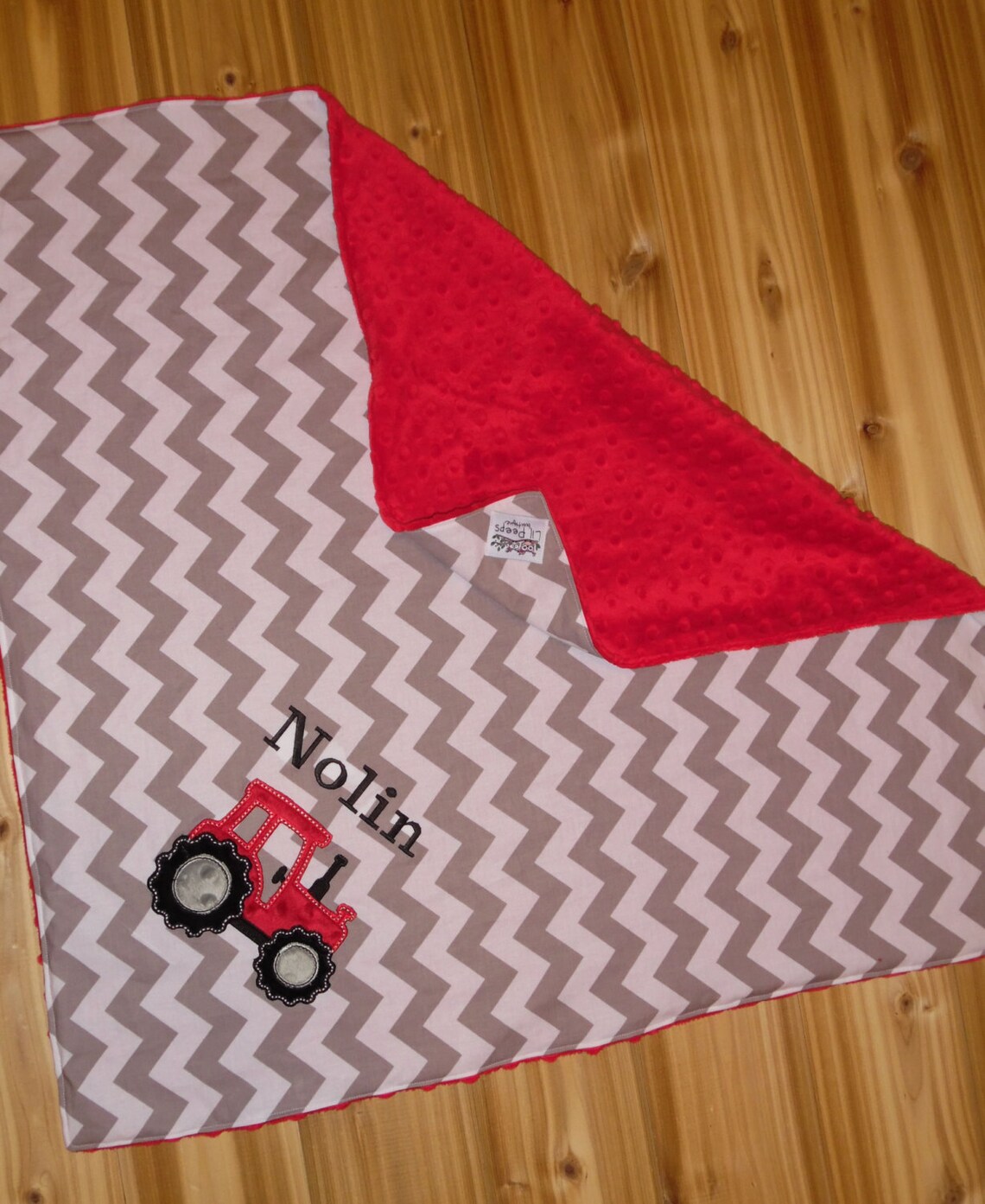 Tractor Chevron & Minky Baby Blanket with Embroidered Etsy