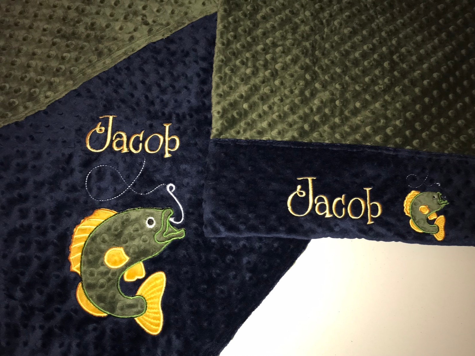 Fishing Personalized Minky Baby Blanket Navy Minky/ Green Etsy