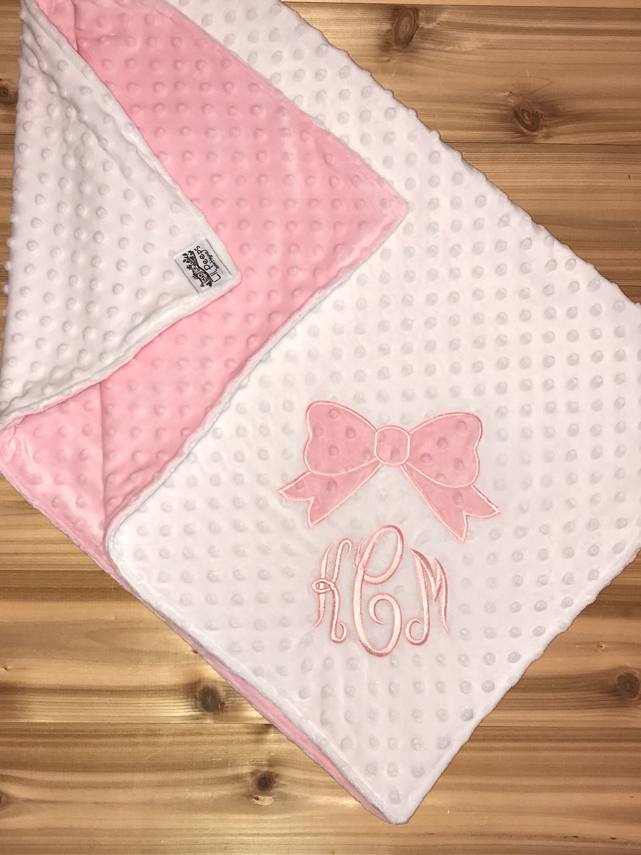 Bow Personalized Minky Baby Blanket White / Pink Minky Etsy