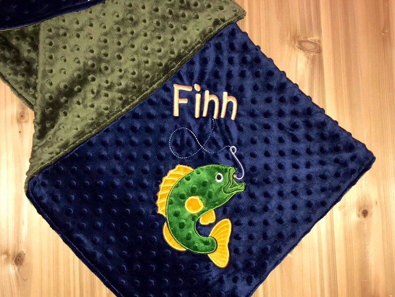 Fishing Personalized Minky Baby Blanket Navy Minky/ Green Etsy