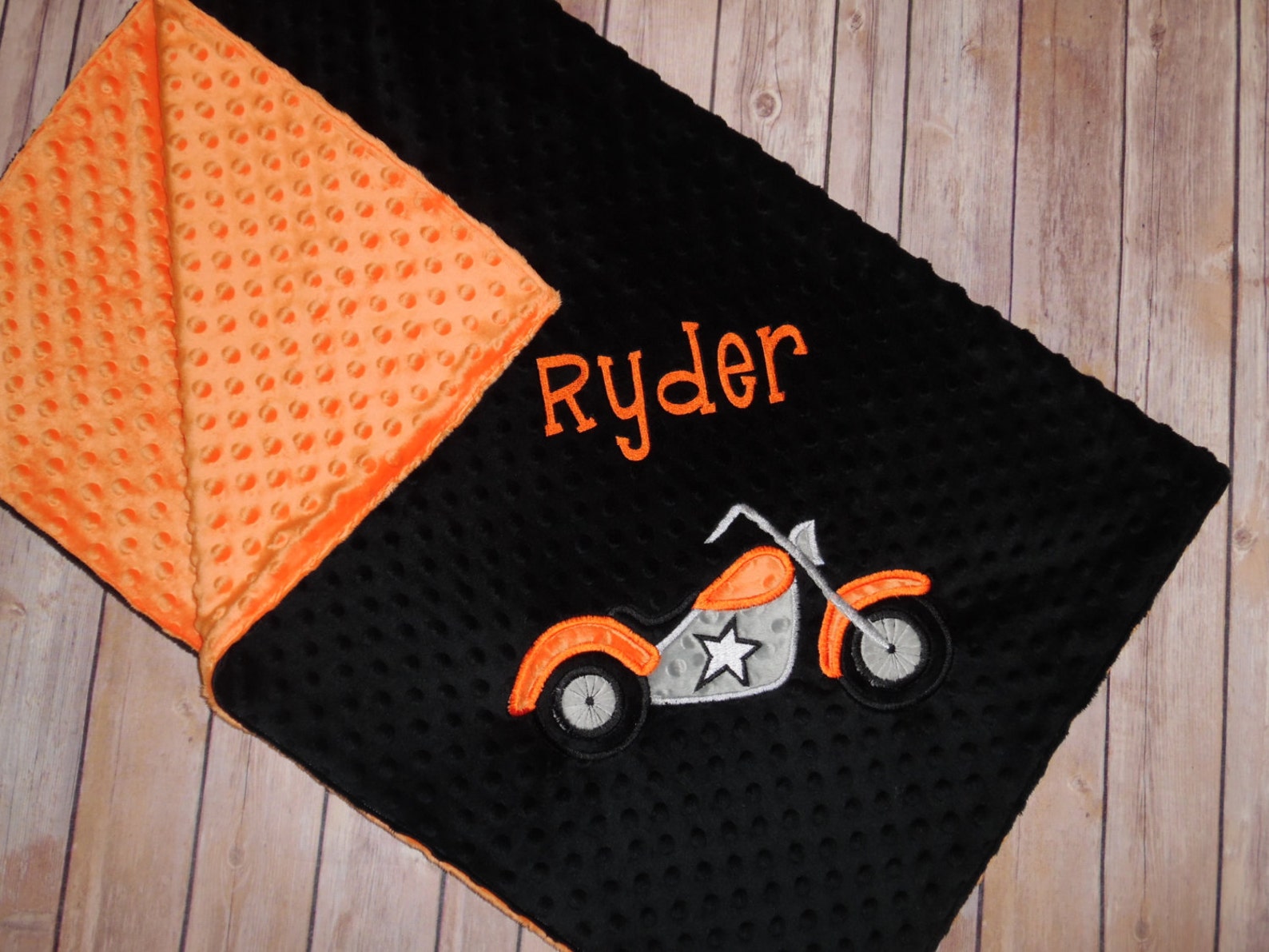 Motorcycle Personalized Minky Baby Blanket Black / Royal Etsy