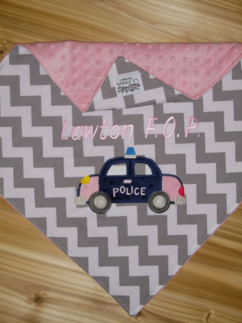 Chevron /& Minky Baby Blanket Twin Blanket Gift Set Police Cars