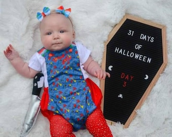 Chucky Child&#39;s Play Good Guys Horror Overall Romper baby infant toddler Halloween costume Jumpsuit