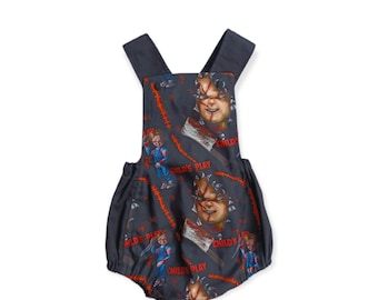 Chucky Child&#39;s Play Good Guys Horror Baby Overall Romper Onesie Jumpsuit