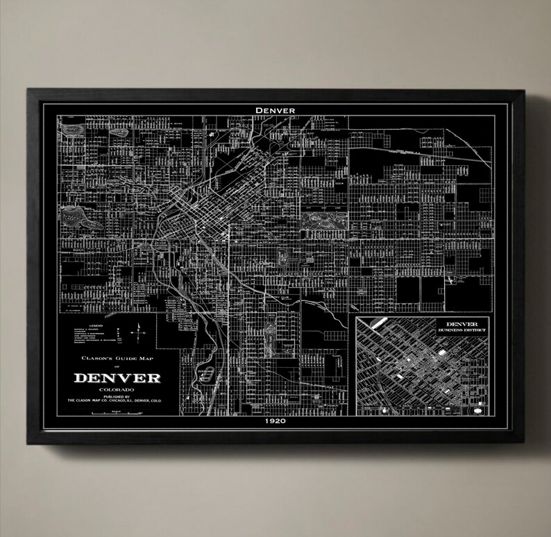 DENVER Map Print Black and White Denver Wall Decor Etsy