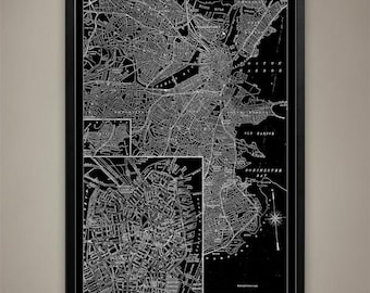 BOSTON Map Print | Map of Beantown | Black and White Boston Wall Decor